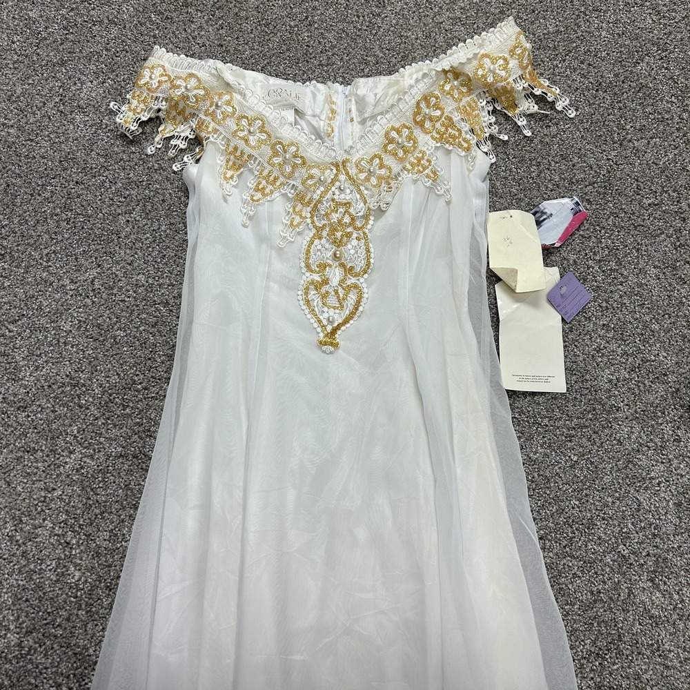 Vintage Loralie Dress Womens 10 White Beaded Off Shoulder Maxi Formal Wedding